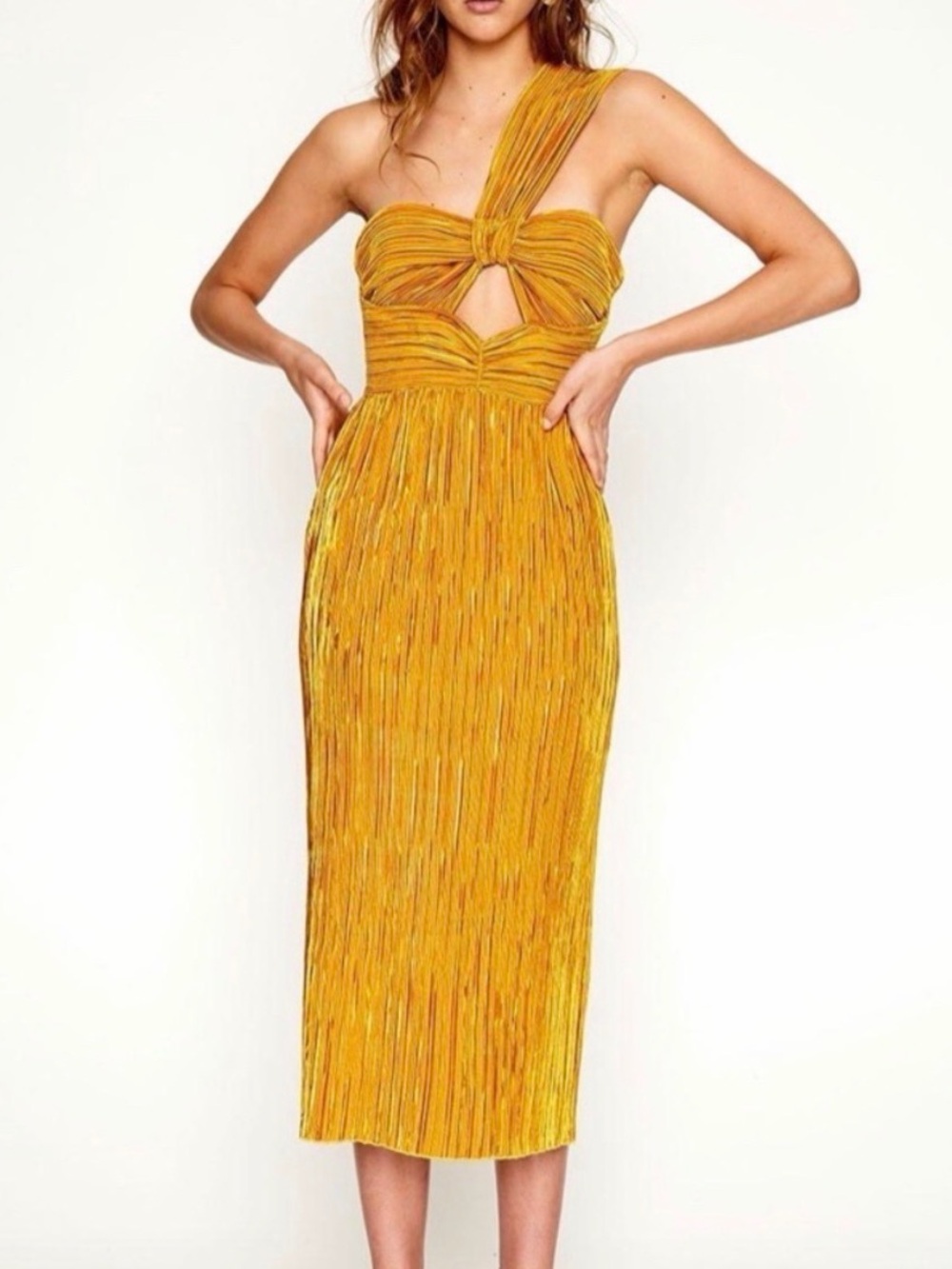 Alice McCall Power Lady Mustard One-Shoulder Pleated Maxi Dress 2